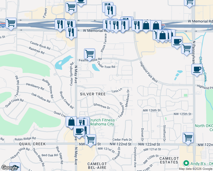map of restaurants, bars, coffee shops, grocery stores, and more near 12909 Kim Court in Oklahoma City