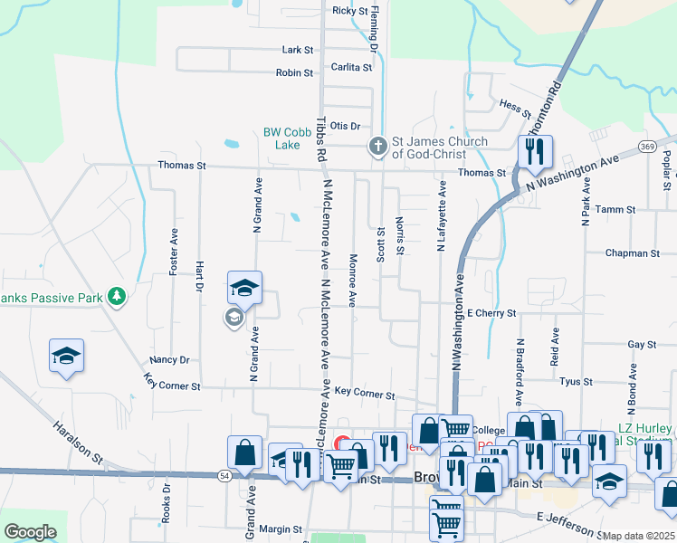 map of restaurants, bars, coffee shops, grocery stores, and more near 926 North McLemore Avenue in Brownsville