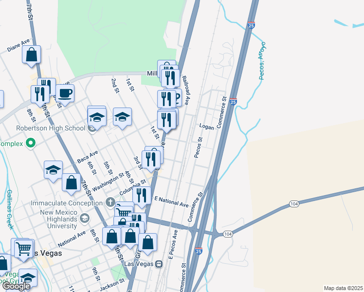 map of restaurants, bars, coffee shops, grocery stores, and more near 1036 Railroad Avenue in Las Vegas