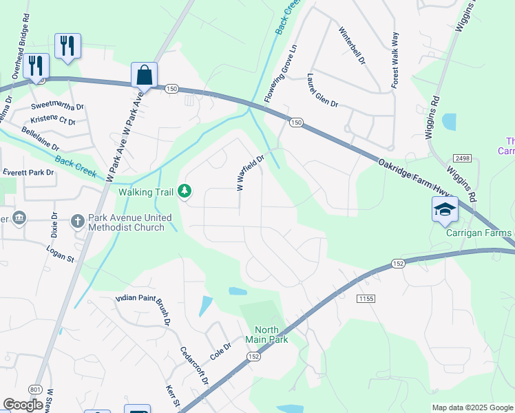 map of restaurants, bars, coffee shops, grocery stores, and more near 140 Glastonbury Drive in Mooresville