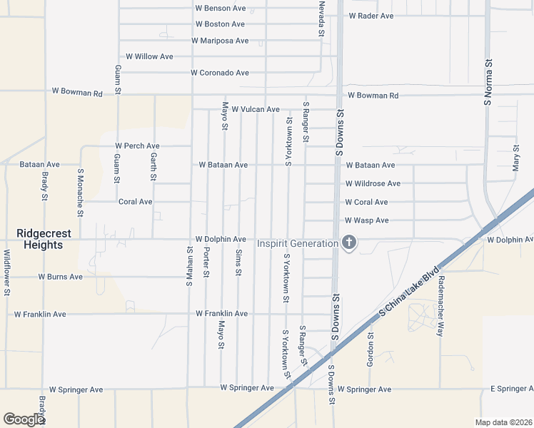 map of restaurants, bars, coffee shops, grocery stores, and more near 1145 South Farragut Street in Ridgecrest