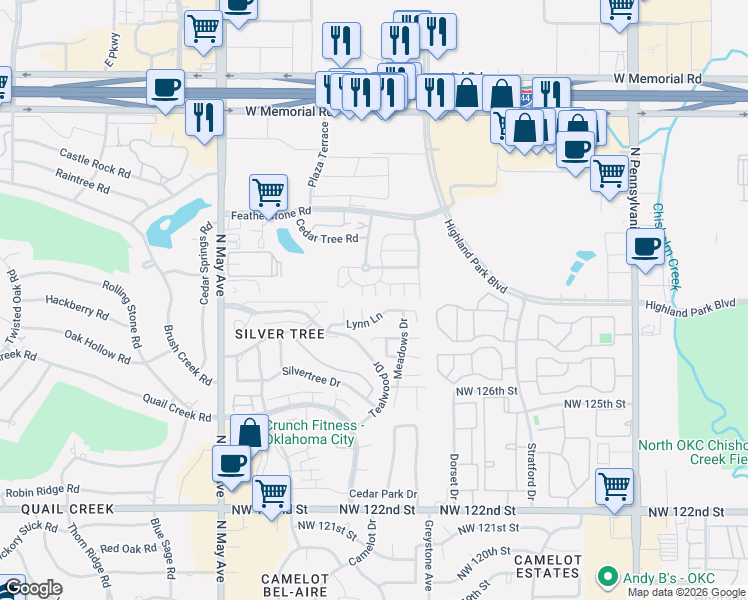 map of restaurants, bars, coffee shops, grocery stores, and more near 2561 Lynn Lane in Oklahoma City