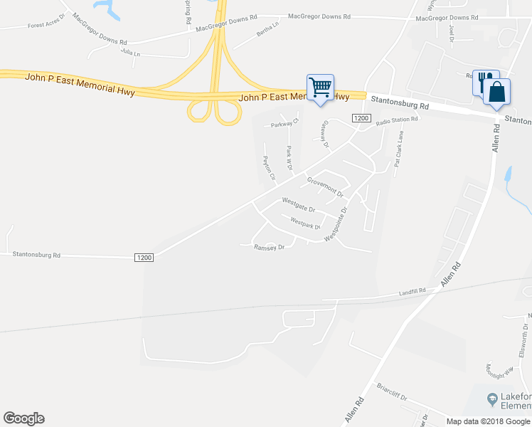 map of restaurants, bars, coffee shops, grocery stores, and more near 3461 Westgate Drive in Greenville