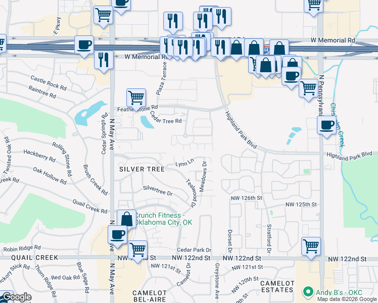 map of restaurants, bars, coffee shops, grocery stores, and more near 2561 Lynn Lane in Oklahoma City