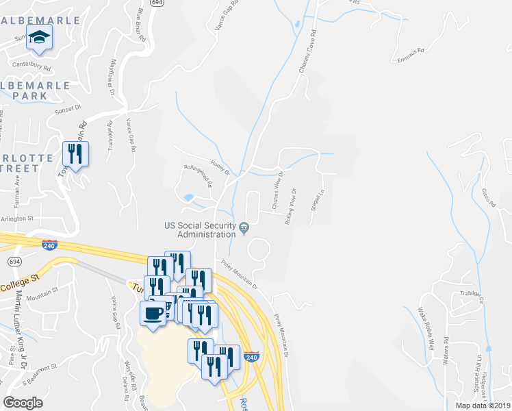 map of restaurants, bars, coffee shops, grocery stores, and more near 4 Craftsman Circle in Asheville