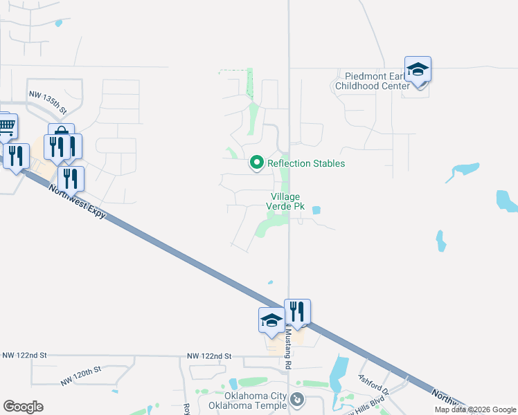 map of restaurants, bars, coffee shops, grocery stores, and more near 11449 Northwest 129th Street in Piedmont