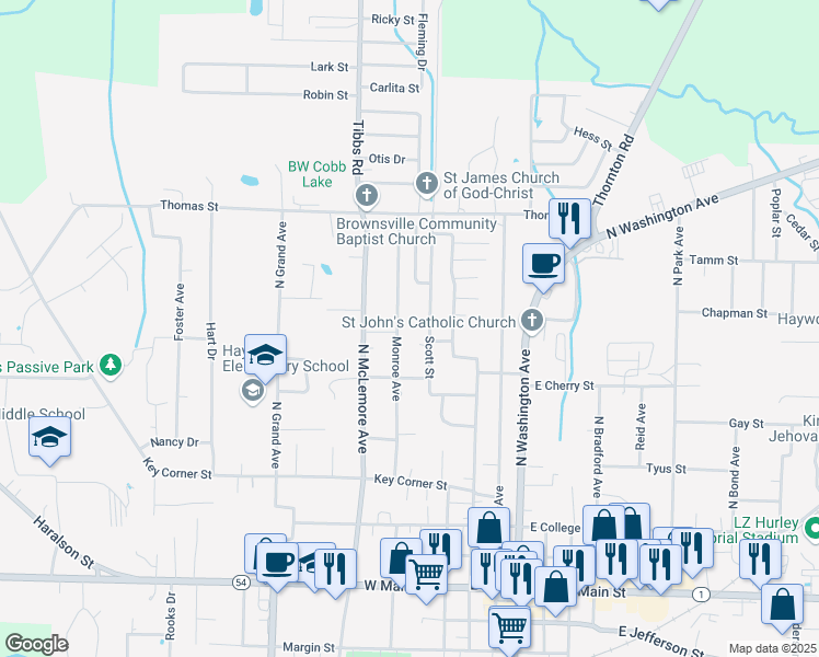 map of restaurants, bars, coffee shops, grocery stores, and more near 928 Monroe Rd in Brownsville