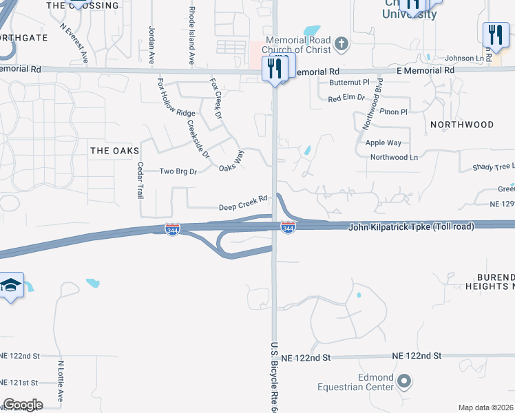 map of restaurants, bars, coffee shops, grocery stores, and more near 1916 Deep Creek Road in Oklahoma City