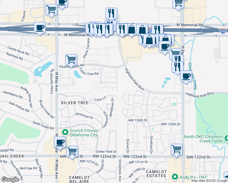 map of restaurants, bars, coffee shops, grocery stores, and more near 2529 Lynn Lane in Oklahoma City