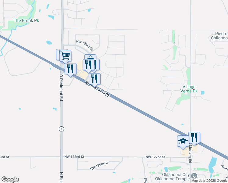 map of restaurants, bars, coffee shops, grocery stores, and more near 13100 Beekman Drive in Piedmont