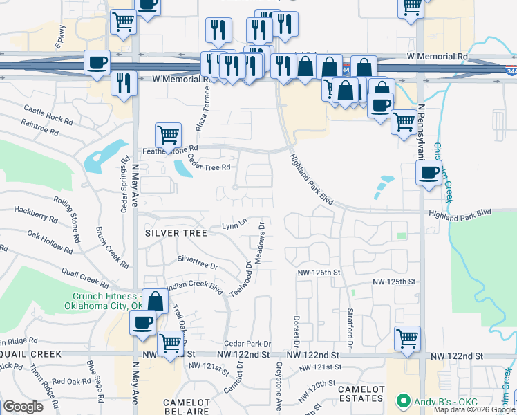 map of restaurants, bars, coffee shops, grocery stores, and more near 2561 Lynn Lane in Oklahoma City