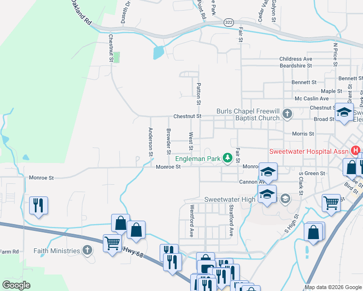 map of restaurants, bars, coffee shops, grocery stores, and more near 208 Dode Street in Sweetwater