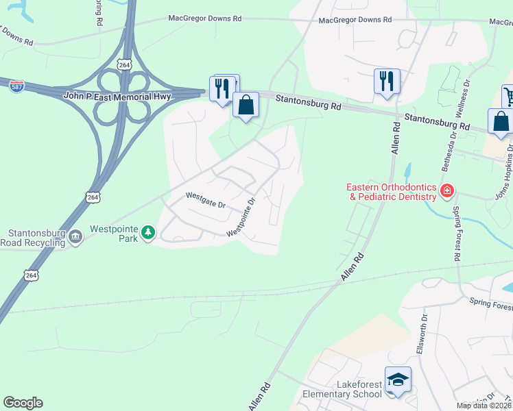 map of restaurants, bars, coffee shops, grocery stores, and more near None in Greenville