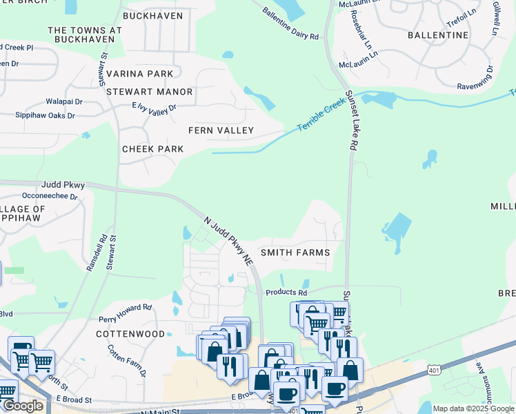 map of restaurants, bars, coffee shops, grocery stores, and more near 7221 Sunset Lake Road in Fuquay-Varina