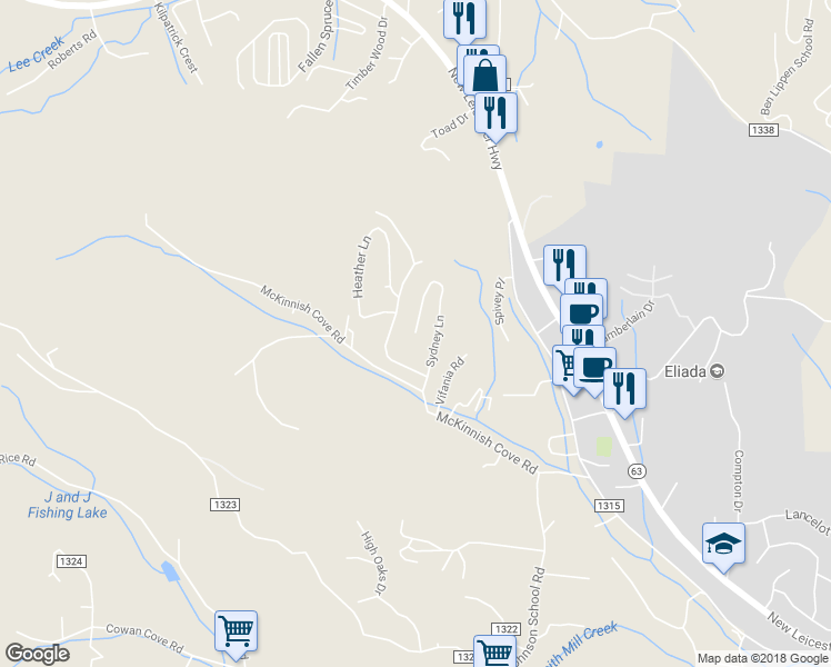 map of restaurants, bars, coffee shops, grocery stores, and more near 98 Sydney Lane in Asheville