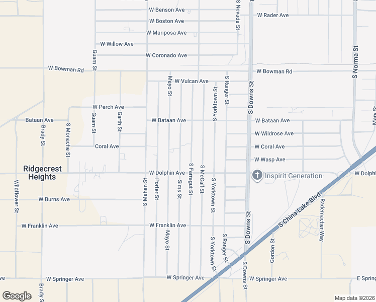 map of restaurants, bars, coffee shops, grocery stores, and more near 1145 South Farragut Street in Ridgecrest