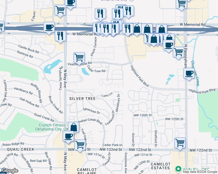 map of restaurants, bars, coffee shops, grocery stores, and more near 2561 Lynn Lane in Oklahoma City