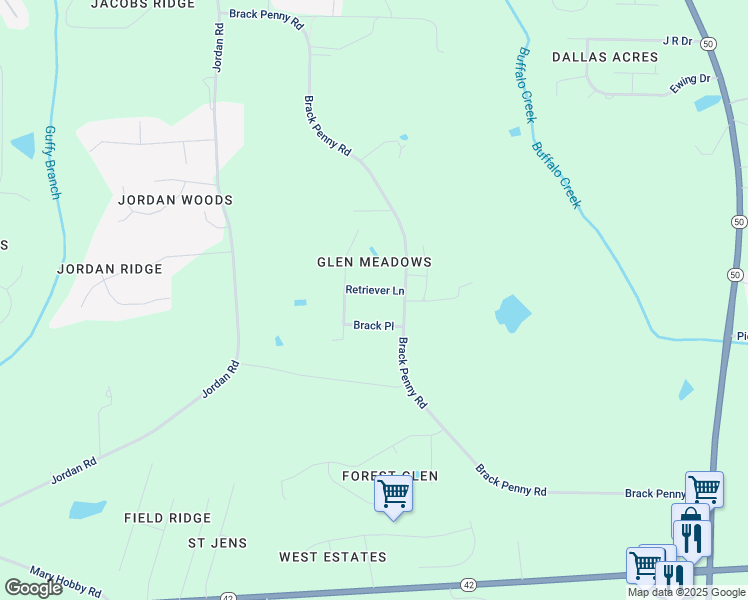 map of restaurants, bars, coffee shops, grocery stores, and more near 1012 Retriever Lane in Raleigh