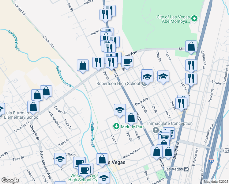 map of restaurants, bars, coffee shops, grocery stores, and more near 1301 8th Street in Las Vegas