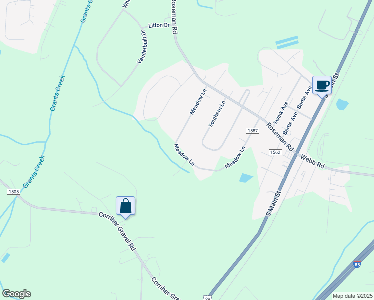 map of restaurants, bars, coffee shops, grocery stores, and more near 6280 Meadow Lane in Salisbury
