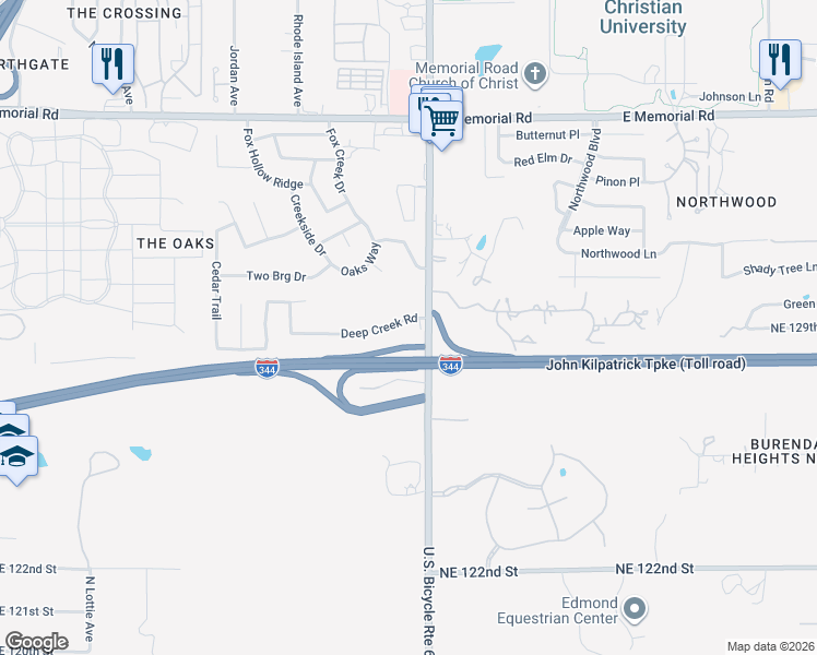 map of restaurants, bars, coffee shops, grocery stores, and more near 1916 Deep Creek Road in Oklahoma City