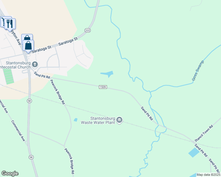 map of restaurants, bars, coffee shops, grocery stores, and more near 7646 Sand Pit Road in Stantonsburg