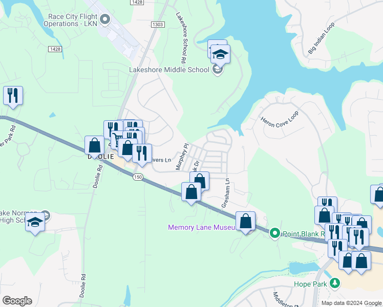 map of restaurants, bars, coffee shops, grocery stores, and more near 128 Kensington Street in Mooresville