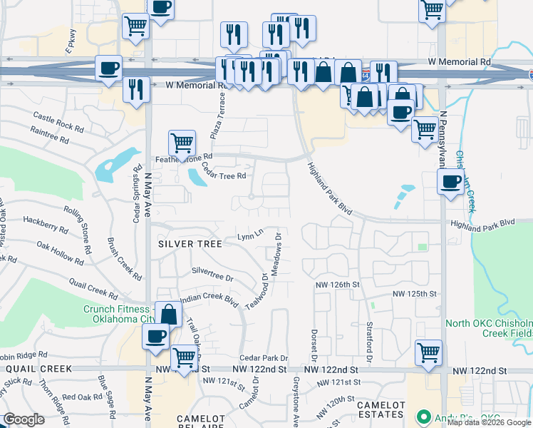 map of restaurants, bars, coffee shops, grocery stores, and more near 2561 Lynn Lane in Oklahoma City