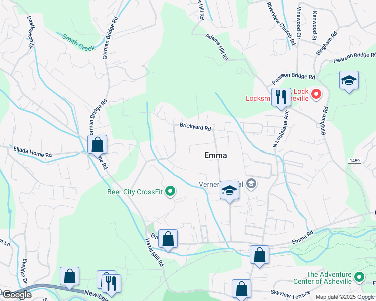 map of restaurants, bars, coffee shops, grocery stores, and more near 20 Dragon Lane in Asheville