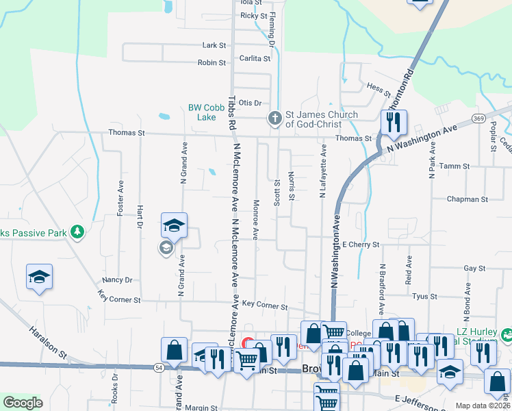 map of restaurants, bars, coffee shops, grocery stores, and more near 928 Monroe Rd in Brownsville