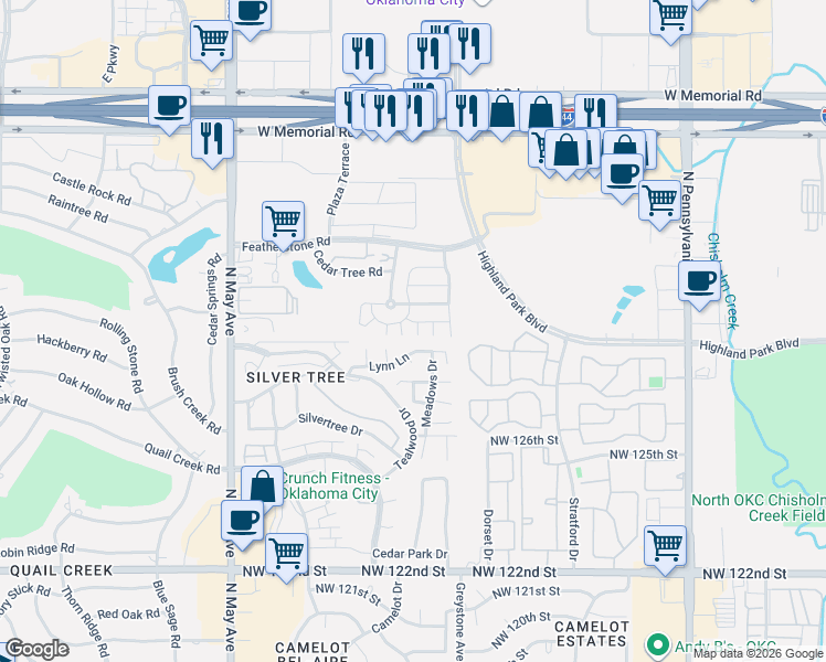 map of restaurants, bars, coffee shops, grocery stores, and more near 2561 Lynn Lane in Oklahoma City