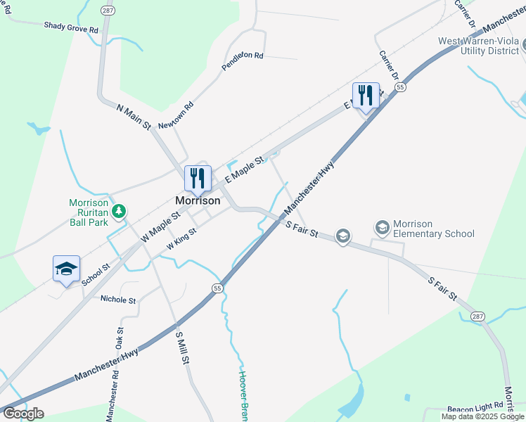map of restaurants, bars, coffee shops, grocery stores, and more near Tennessee 287 in Morrison
