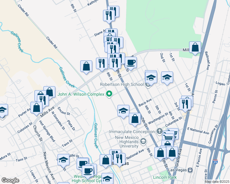 map of restaurants, bars, coffee shops, grocery stores, and more near 1301 8th Street in Las Vegas