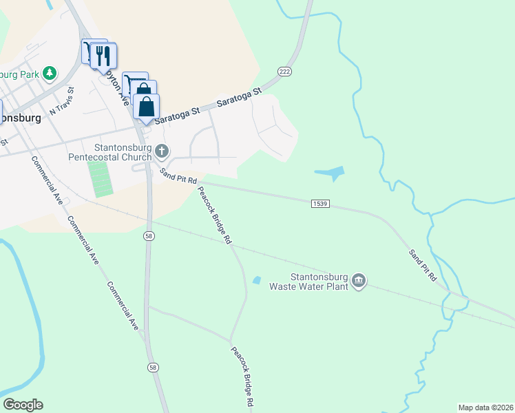 map of restaurants, bars, coffee shops, grocery stores, and more near 7604 Sand Pit Road in Stantonsburg
