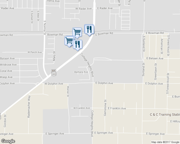 map of restaurants, bars, coffee shops, grocery stores, and more near 1216 Beasley Street in Ridgecrest