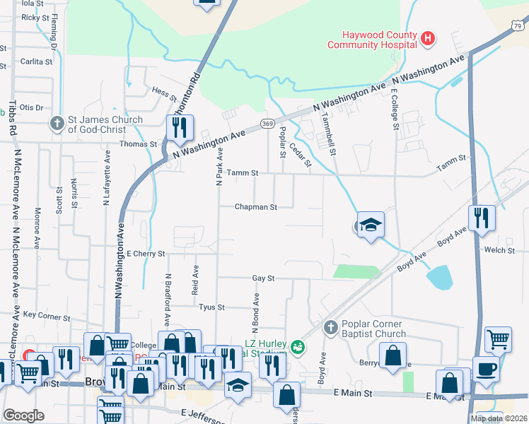 map of restaurants, bars, coffee shops, grocery stores, and more near 262 Chapman Street in Brownsville