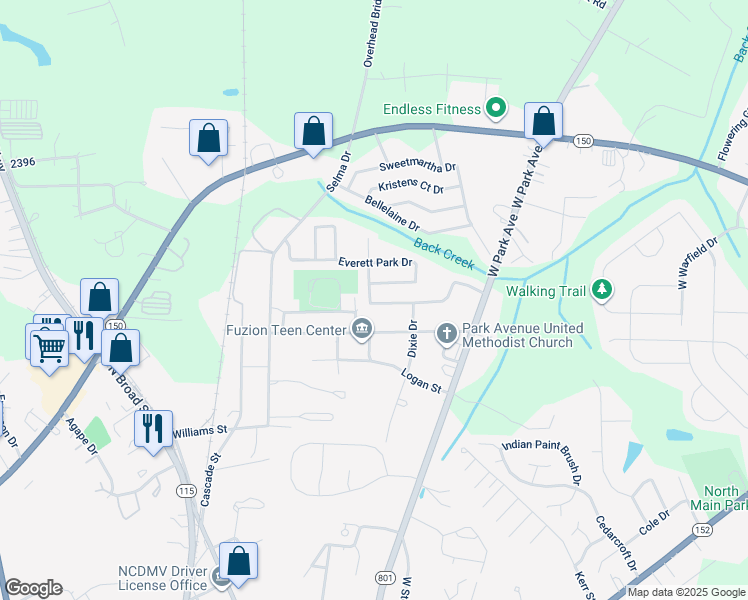 map of restaurants, bars, coffee shops, grocery stores, and more near 186 Devon Forest Drive in Mooresville