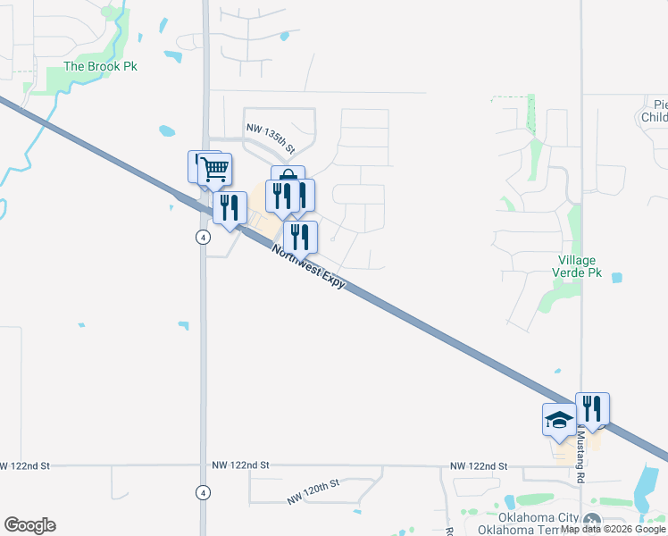 map of restaurants, bars, coffee shops, grocery stores, and more near 11708 Northwest 130th Street in Piedmont