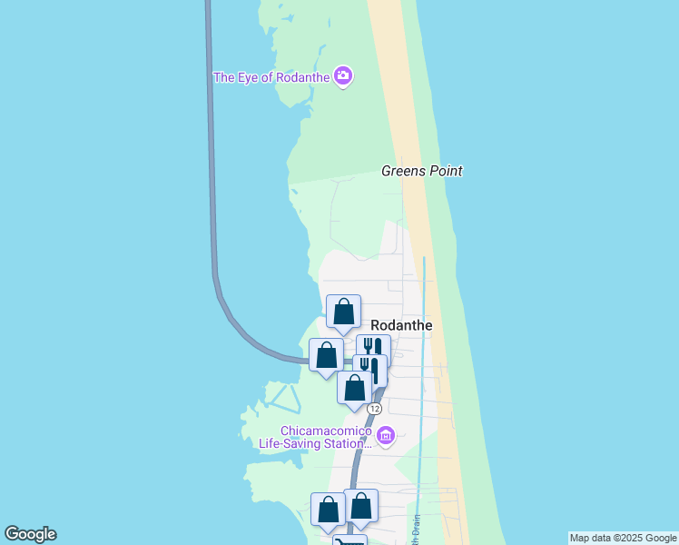 map of restaurants, bars, coffee shops, grocery stores, and more near 23171 Corbina Drive in Nags Head