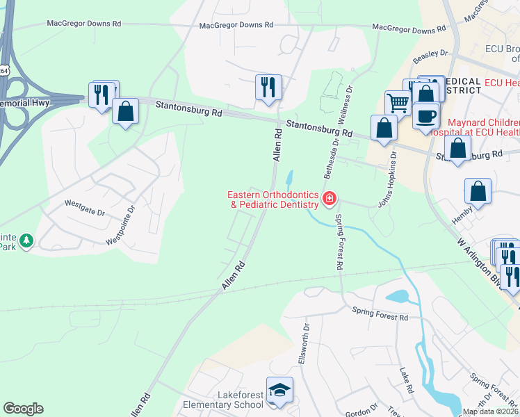 map of restaurants, bars, coffee shops, grocery stores, and more near 1228 Allen Road in Greenville