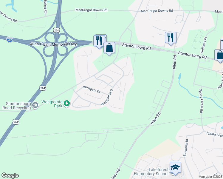 map of restaurants, bars, coffee shops, grocery stores, and more near None in Greenville