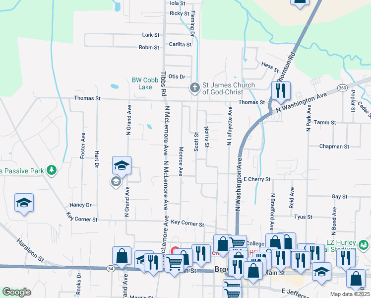 map of restaurants, bars, coffee shops, grocery stores, and more near 928 Monroe Rd in Brownsville