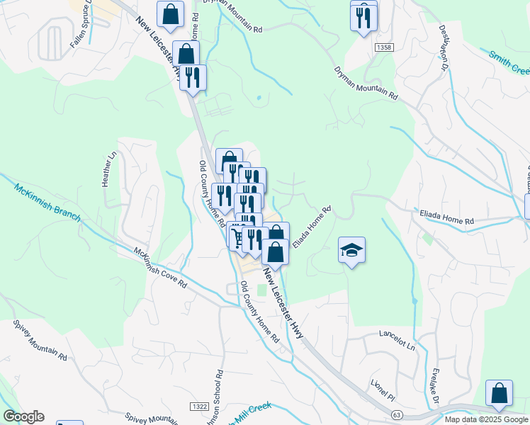 map of restaurants, bars, coffee shops, grocery stores, and more near 41 Chamberlain Drive in Asheville