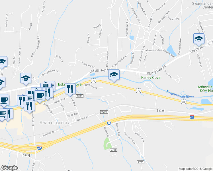 map of restaurants, bars, coffee shops, grocery stores, and more near 2485 U.S. 70 in Swannanoa