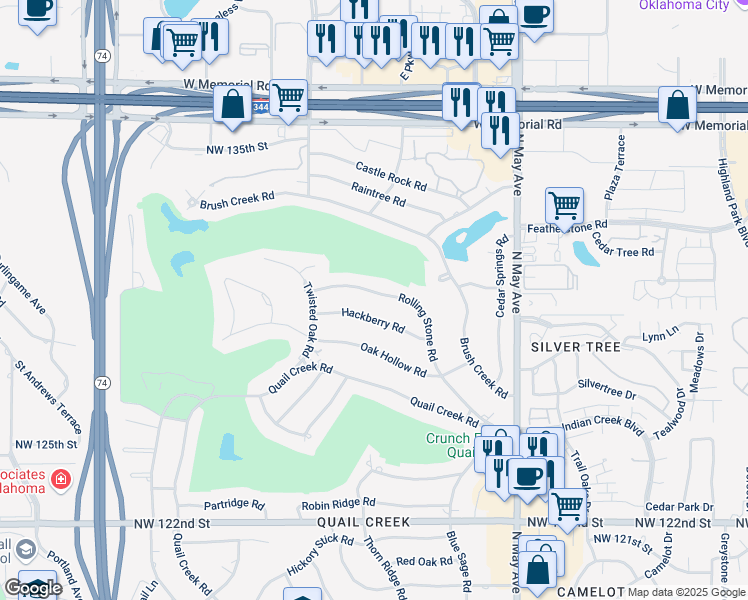 map of restaurants, bars, coffee shops, grocery stores, and more near 3116 Rolling Stone Road in Oklahoma City