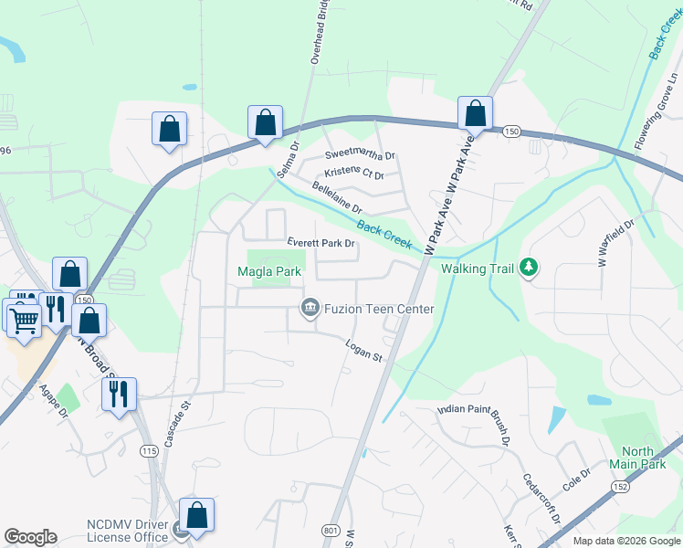 map of restaurants, bars, coffee shops, grocery stores, and more near 168 Devon Forest Drive in Mooresville