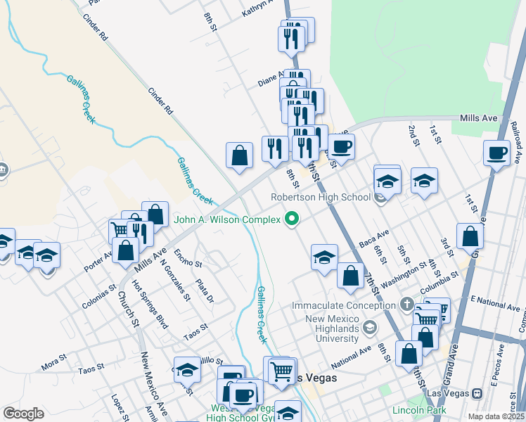 map of restaurants, bars, coffee shops, grocery stores, and more near 1114 10th Street in Las Vegas