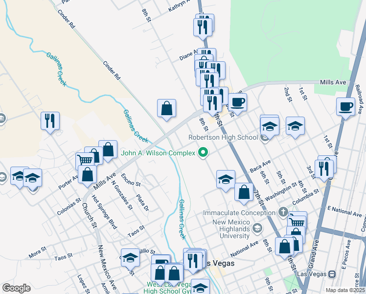 map of restaurants, bars, coffee shops, grocery stores, and more near 1114 10th Street in Las Vegas