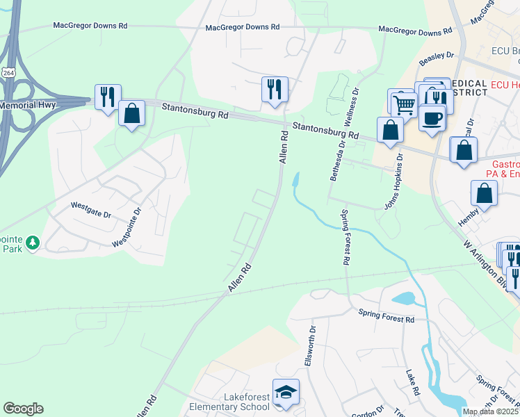 map of restaurants, bars, coffee shops, grocery stores, and more near 1228 Allen Road in Greenville