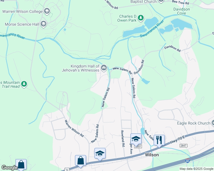 map of restaurants, bars, coffee shops, grocery stores, and more near 99999 New Salem Road in Swannanoa